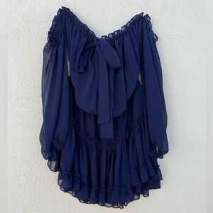 Misa Los Angeles Navy Ruffled Mini Dress